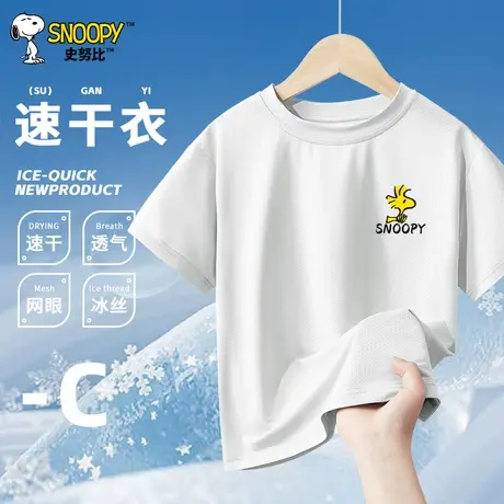 史努比童装男童短袖t恤大童冰丝速干上衣夏季网眼透气体恤衫夏装图片