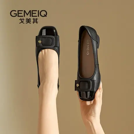 戈美其2025新款真皮软底浅口百搭小皮鞋低跟超软女单鞋气质妈妈鞋图片