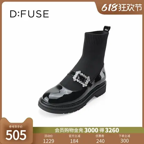 Dfuse冬季款学院风短靴玛丽珍钻扣针织弹力袜靴图片