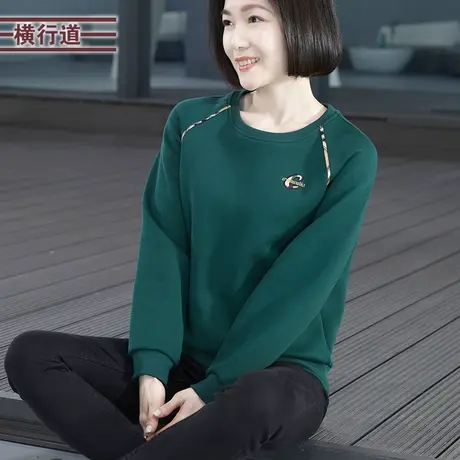 韩版女士新款休闲上衣圆领绣花宽松长袖保暖卫衣女2023冬装大码图片