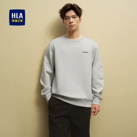 HLA/海澜之家休闲卫衣25秋季新款袖侧口袋字母印花时尚圆领上衣男图片