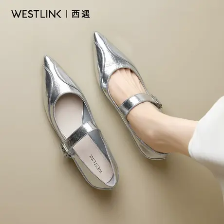 西遇银色气质玛丽珍鞋女2025秋季新款一字带内增高单鞋配裙女鞋A图片