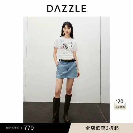 DAZZLE地素奥莱 裙裤春夏女装摩登复古水洗做旧牛仔短裤商品大图