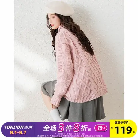 唐狮2024新款秋冬毛衣女白色半高领绞花套头毛线衫深秋初冬穿搭商品大图