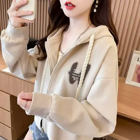 小个子外套女2024新款爆款秋冬韩版宽松加绒加厚学生百搭开衫卫衣商品大图