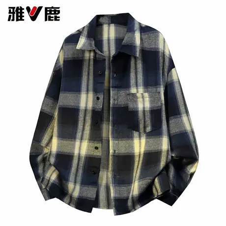 雅鹿2026春秋季新款叠穿时尚长袖格子衬衫男青年时尚潮牌薄款外套图片