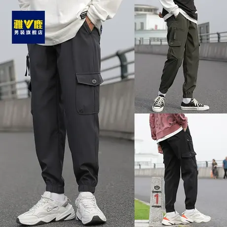 雅鹿工装裤男裤2023春装黑色小脚宽松运动裤束脚裤休闲裤男士裤子商品大图