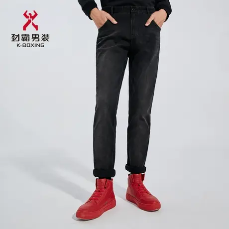 劲霸男装男士牛仔裤秋冬黑色修身保暖商务休闲直筒长裤子CQRD4126图片