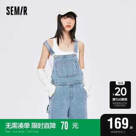 森马牛仔裤女做旧背带裤遮肉显瘦2022秋季新款女士纯棉阔腿裤百搭商品大图
