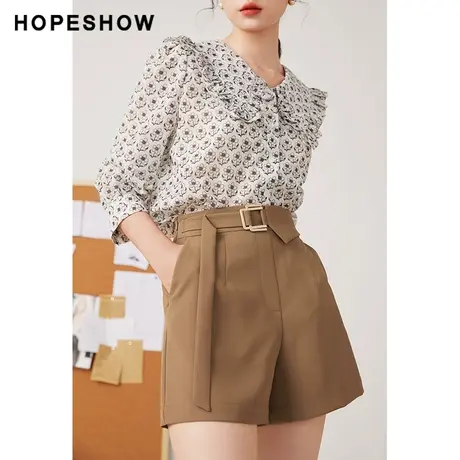 红袖outlets时尚通勤木耳边翻领衬衫女hopeshow2023秋中袖小上衣商品大图