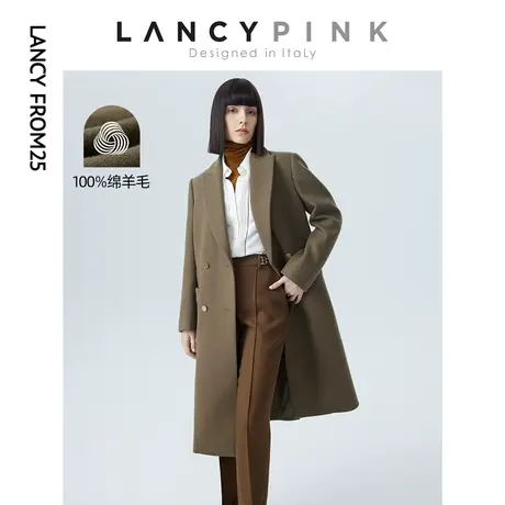 【七七酱专享】朗姿 意大利设计 纯羊毛复古西装领毛呢外套冬新款图片