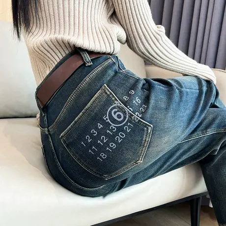 九分直筒牛仔裤女秋冬2023新款加绒保暖高腰显瘦小个子加厚烟管裤商品大图
