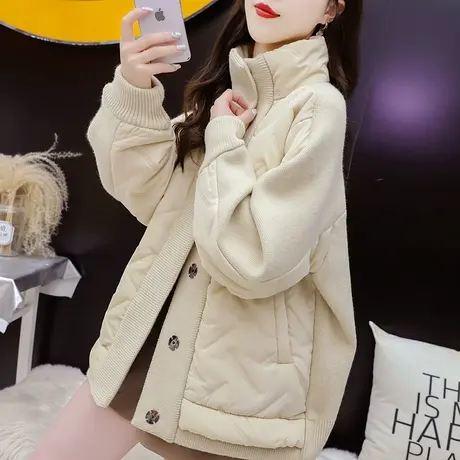 设计感拼接毛衣开衫女2023新款秋冬季宽松慵懒风短款百搭针织外套商品大图