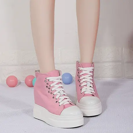 内增高帆布鞋10cm夏款板鞋小码坡跟高帮休闲鞋女运动厚底松糕鞋潮图片