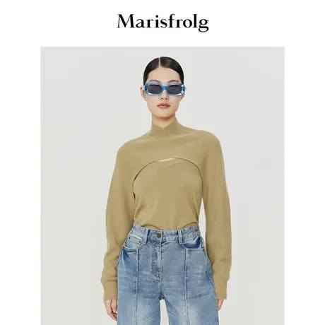 【商场同款】玛丝菲尔冬季新款卡其可拆卸袖套羊毛毛衣商品大图