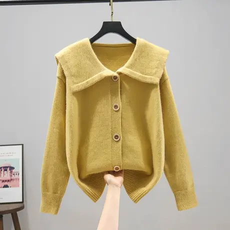 开衫毛衣2023年新款针织衫女大翻领外套女设计感小众时尚薄款女商品大图