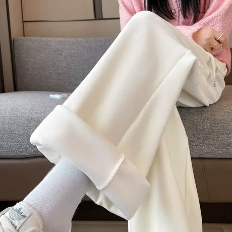 金丝绒阔腿裤女冬季新款加绒加厚高腰垂感显瘦休闲窄版直筒拖地裤图片