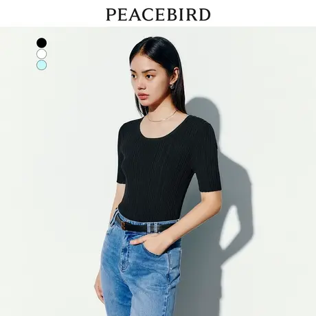 太平鸟短款修身针织衫女短袖上衣女2023秋装新款高级感短款套头衫商品大图