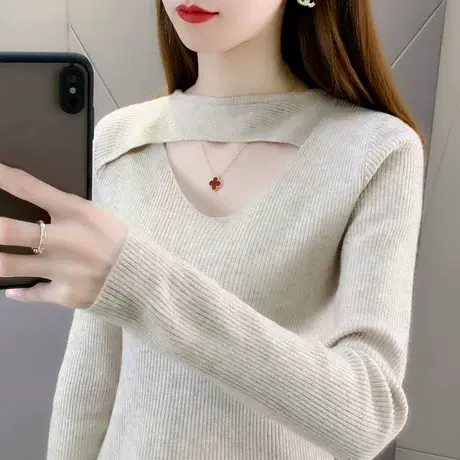 2023年春秋新款圆领软糯毛衣打底衫女套头百搭上衣弹力修身针织衫商品大图