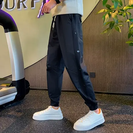 休闲裤男秋季ins潮牌痞帅宽松束脚哈伦裤排扣拼接个性运动裤卫裤商品大图