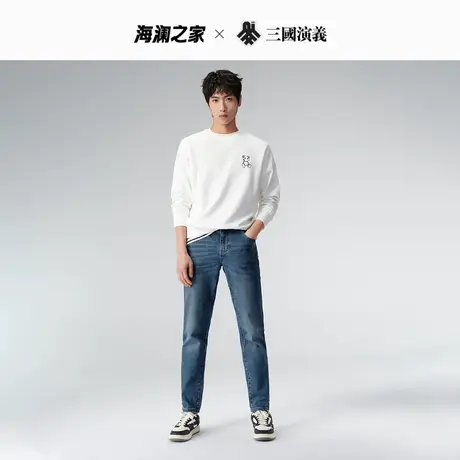 HLA/海澜之家三国系列牛仔裤23秋冬五袋款时尚大方中腰直筒长裤商品大图