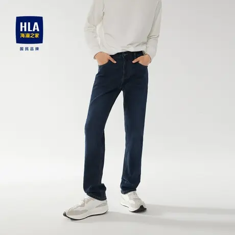 HLA/海澜之家五袋款牛仔裤秋季新酵素洗工艺弹力中高腰直筒长裤男商品大图
