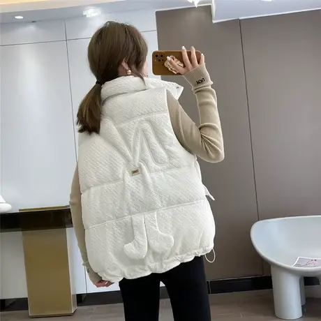羽绒棉马甲女短款2023年冬季小兔子马夹时尚潮流加厚马夹保暖外套商品大图