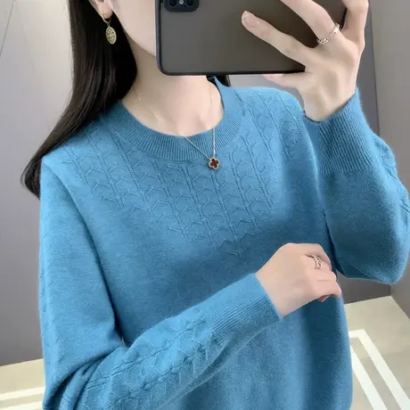 圆领毛衣女2025春秋新款宽松套头针织衫纯色百搭外穿长袖打底衫潮商品大图
