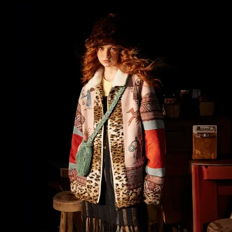 潮牌复古花色棉服女冬季加厚外套2023新款民族风宽松oversize棉衣商品大图