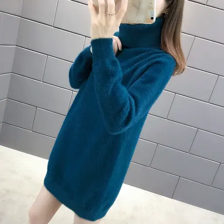水貂绒毛衣女秋冬外穿中长款2023新款时尚宽松高领加厚打底针织衫图片