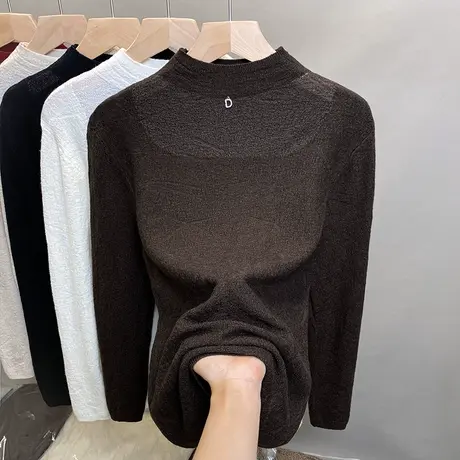 半高领毛衣女打底衫2025春秋新款套头外穿蕾丝针织衫洋气内搭上衣商品大图