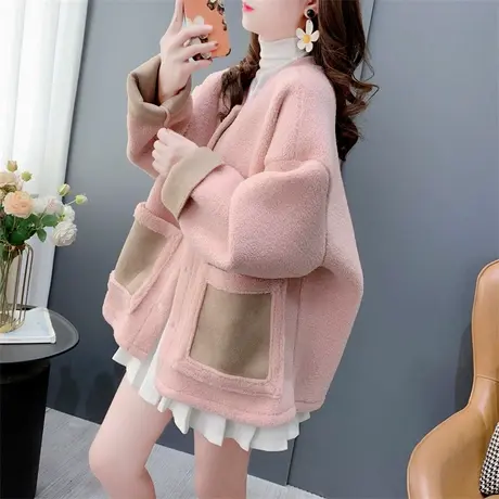韩系羊羔毛外套女冬季2023年新款小个子休闲宽松加厚皮毛一体上衣商品大图