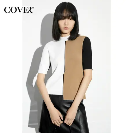 COVER夏季拼色轻盈天蚕丝冰丝针织衫商品大图