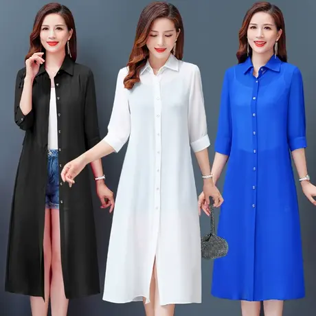 夏季开衫外搭薄款雪纺中长款收腰显瘦女式小披肩配裙子外披防晒衣商品大图