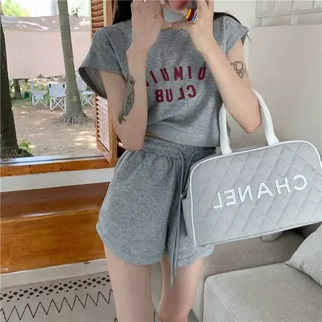 网红盐系炸街港风运动套装女夏季薄款时尚洋气背心短裤休闲两件套商品大图
