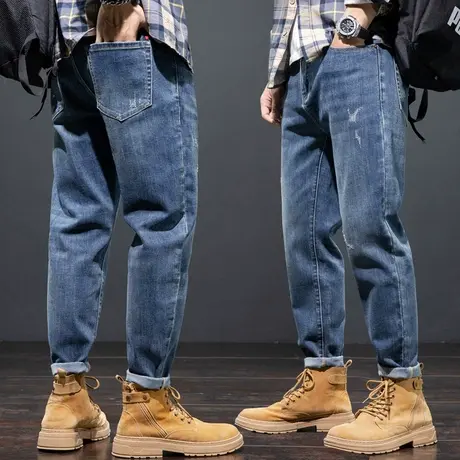 春季高端牛仔长裤男士宽松直筒休闲裤子男裤春秋款2024年新款潮牌商品大图