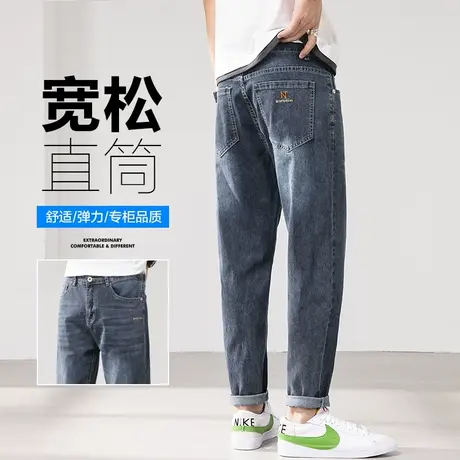 夏天男款美式高街新塘九分休闲牛仔裤子夏季薄款男士痞帅直筒水洗商品大图