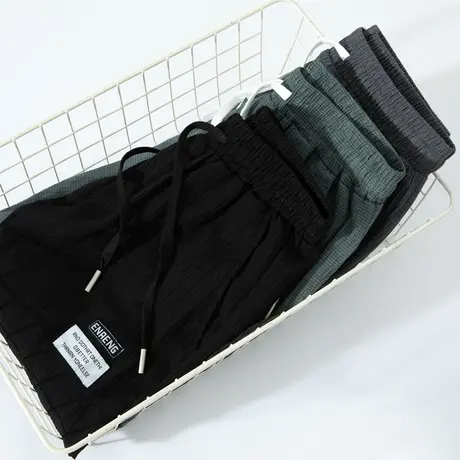 男士九分裤春秋2022年新款纯棉休闲亚麻哈伦裤抽绳松紧束脚裤子男商品大图