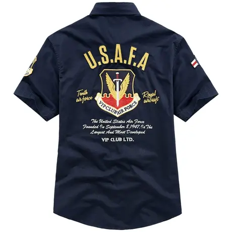 VIP夏季2025新款短袖衬衫男士工装休闲衬衣纯棉复古半袖刺绣上衣商品大图