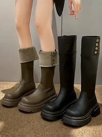 长筒靴女2023新款秋季小个子时尚百搭网红粗跟气质不过膝高筒靴秋图片