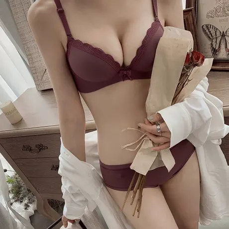 云朵柔软】无痕小胸聚拢加厚显大内衣女无钢圈上托调整型文胸套装商品大图