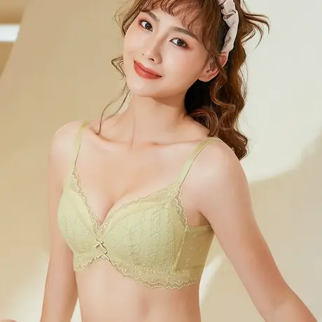 内衣女无钢圈小胸聚拢春夏薄款舒适蕾丝美背莫代尔蚕丝文胸套装商品大图
