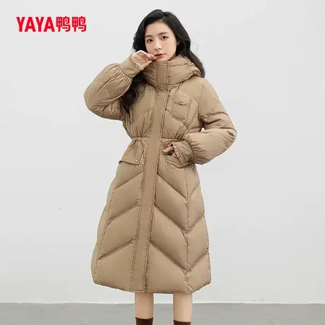 鸭鸭羽绒服女2023冬季新品长款连帽抽绳收腰加厚保暖外套J图片