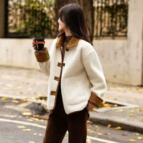 时尚气质外套2023年冬季新款女撞色百搭短款减龄加厚款皮草上衣商品大图