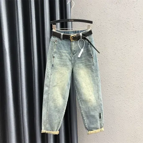 欧货浅色老爹牛仔裤女23秋冬新款重工磨白高腰宽松显瘦哈伦裤垮裤商品大图