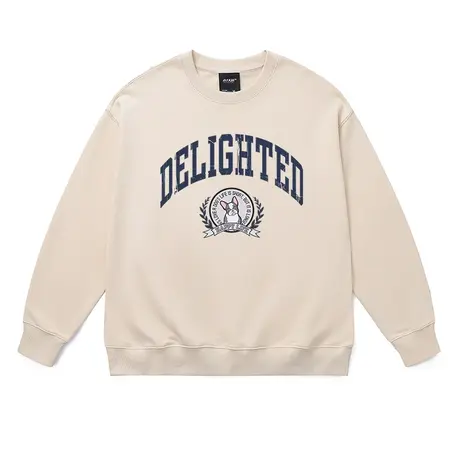 学院风美式复古无帽卫衣男女卡通法斗犬印花套头全棉落肩潮流男装图片