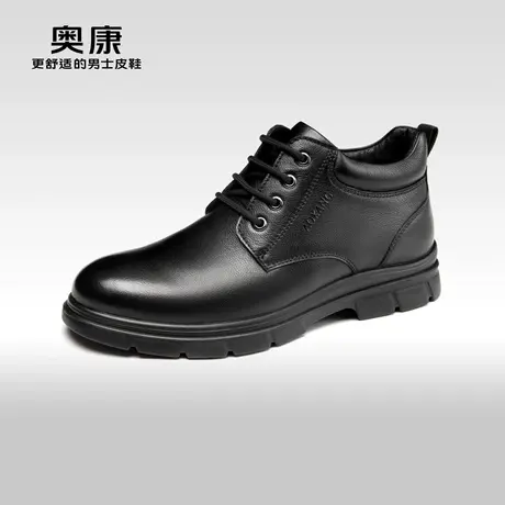 奥康男鞋2023冬季新款商务高帮皮鞋真皮系带加绒保暖舒适短靴棉鞋商品大图