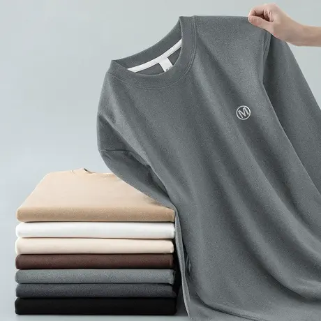 300g重磅双面德绒t恤男士长袖圆领印花上衣服秋冬保暖内搭打底衫商品大图