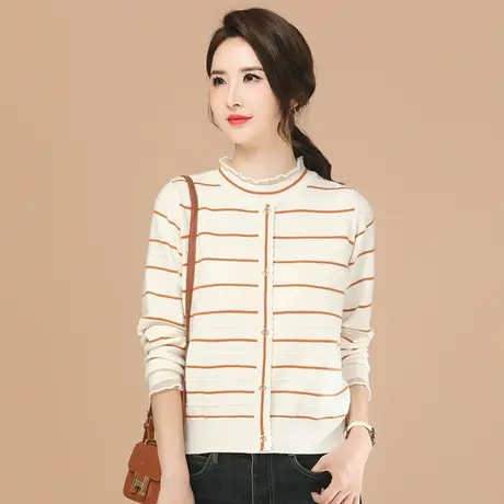 韩潮袭人条纹圆领打底针织衫女2024春新款宽松内搭套头上衣毛衣图片