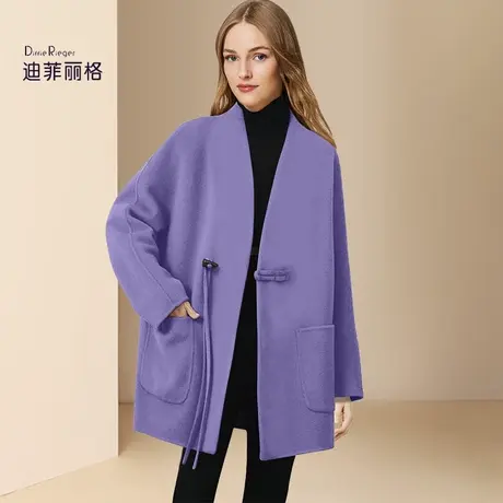 迪菲丽格洋气减龄宽松紫色毛呢外套女冬2023新款休闲百搭呢子大衣图片